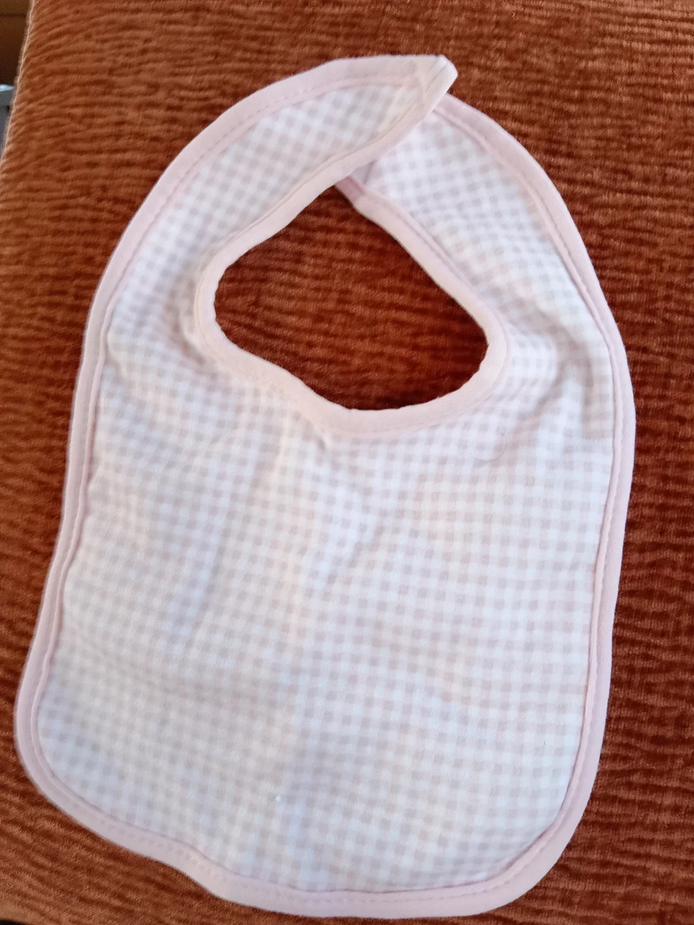 Soft Pink Gingham Baby Bib – Gentle Cloth Bib for Babies